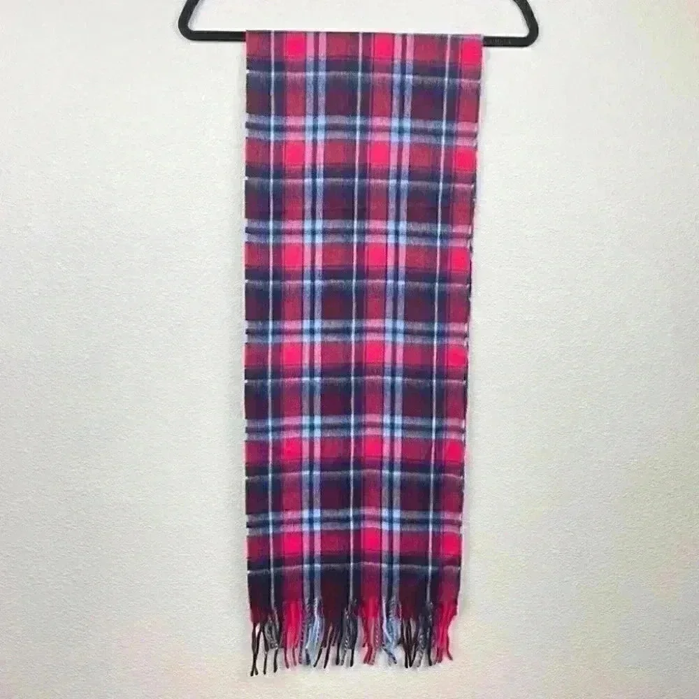 VTG Angora Lambsool Plaid Fringe Rectangle Scarf